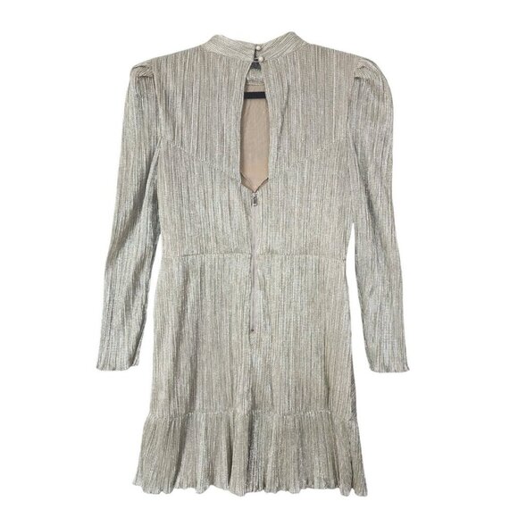 Saylor Saydee Mini Dress Beige Platinum Metallic Mock Neck Long Sleeve Sz Large - Picture 7 of 16